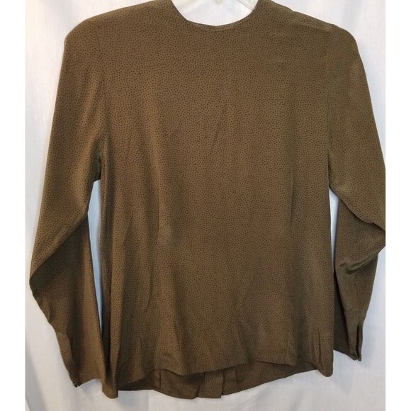 Vintage Mark Shale Shirt Womens Size 4 Green Black Silk Polka Dot - Picture 2 of 9